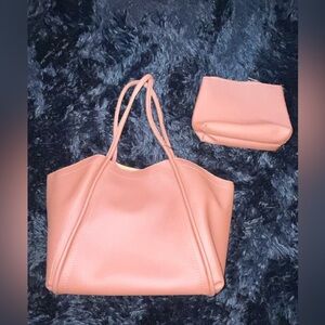 Elegant brown Women's Handbag and makeup bag set.